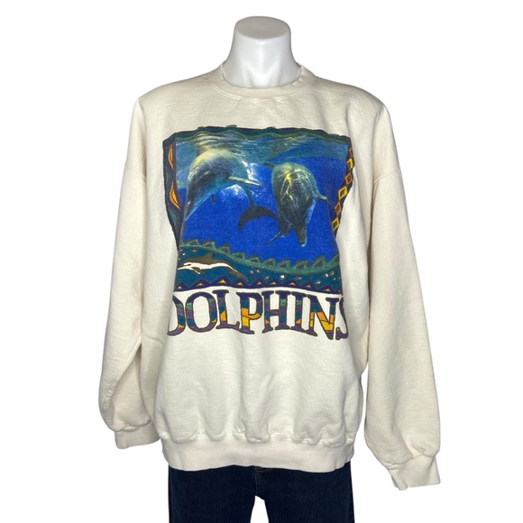 Vintage Tops - Vintage 90’s Laura Pike Dolphins Long Sleeve Crewneck Oversized Sweatshirt XL